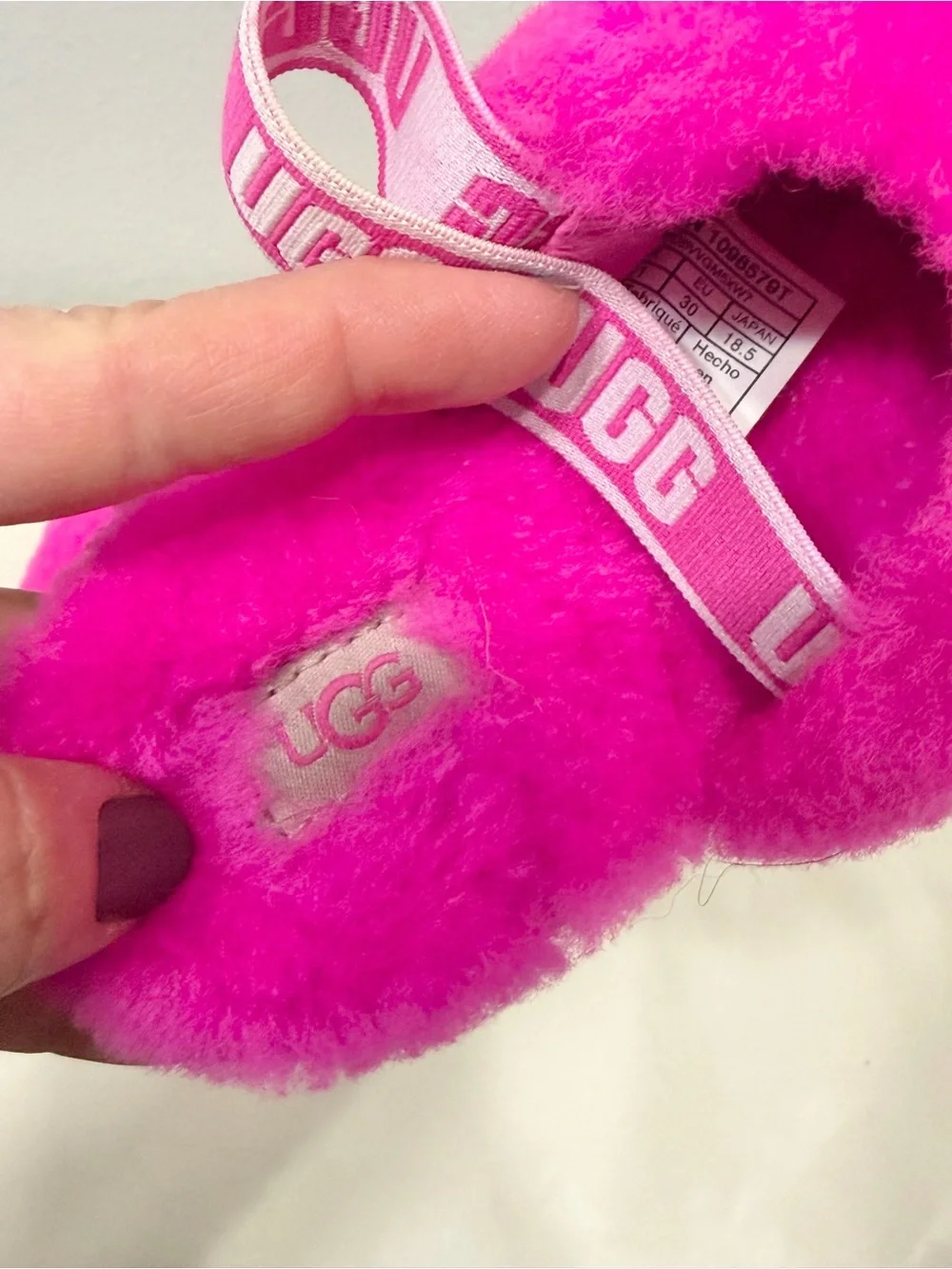UGG Slippers Hot Pink Fluff Yeah Slide Sandals Logo Strap Cozy Girl Kid 12